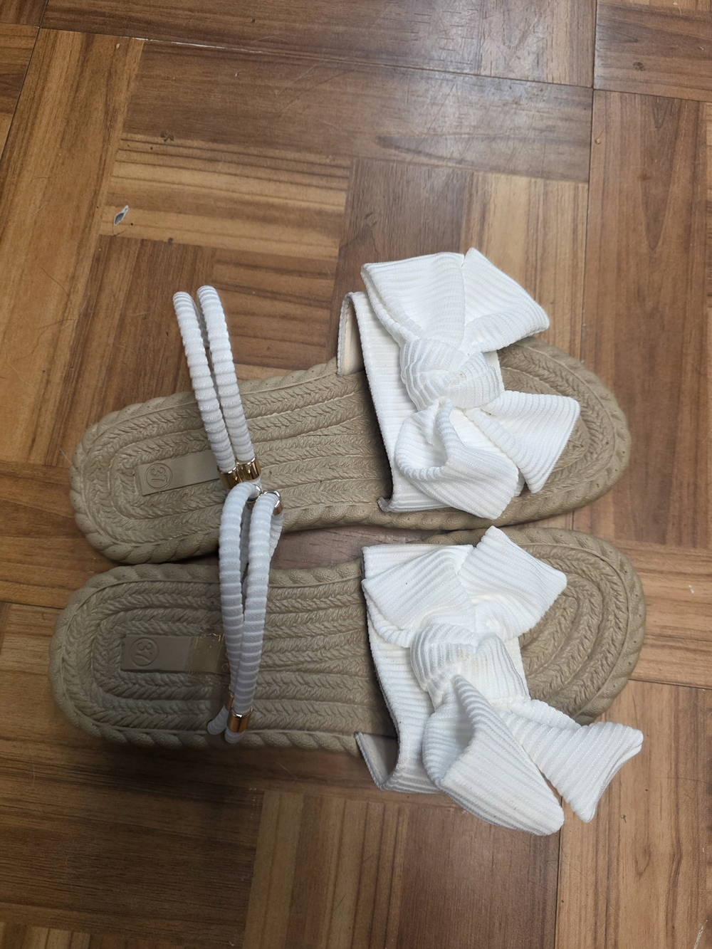 White Bow Espadrille Slide Sandals for Women
